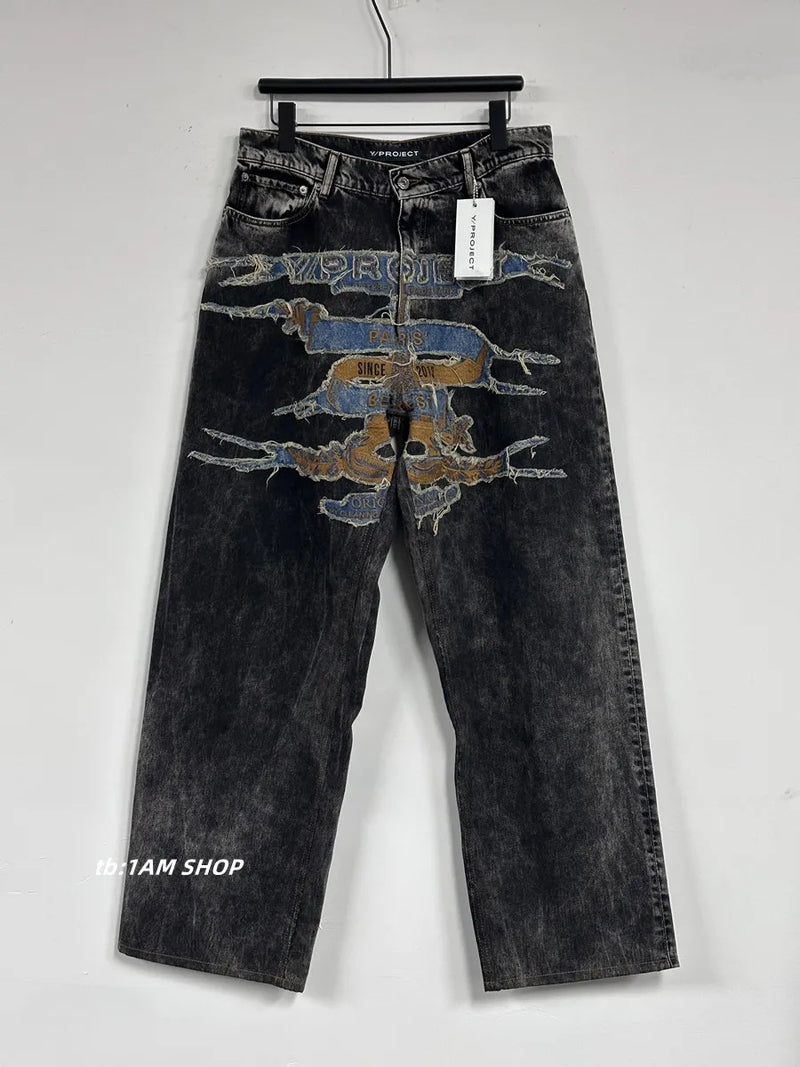2024 brand new classic embroidered denim zipper fit y project pant jeans cotton denim pants comfort casual jeans 786 unique jeans style 268