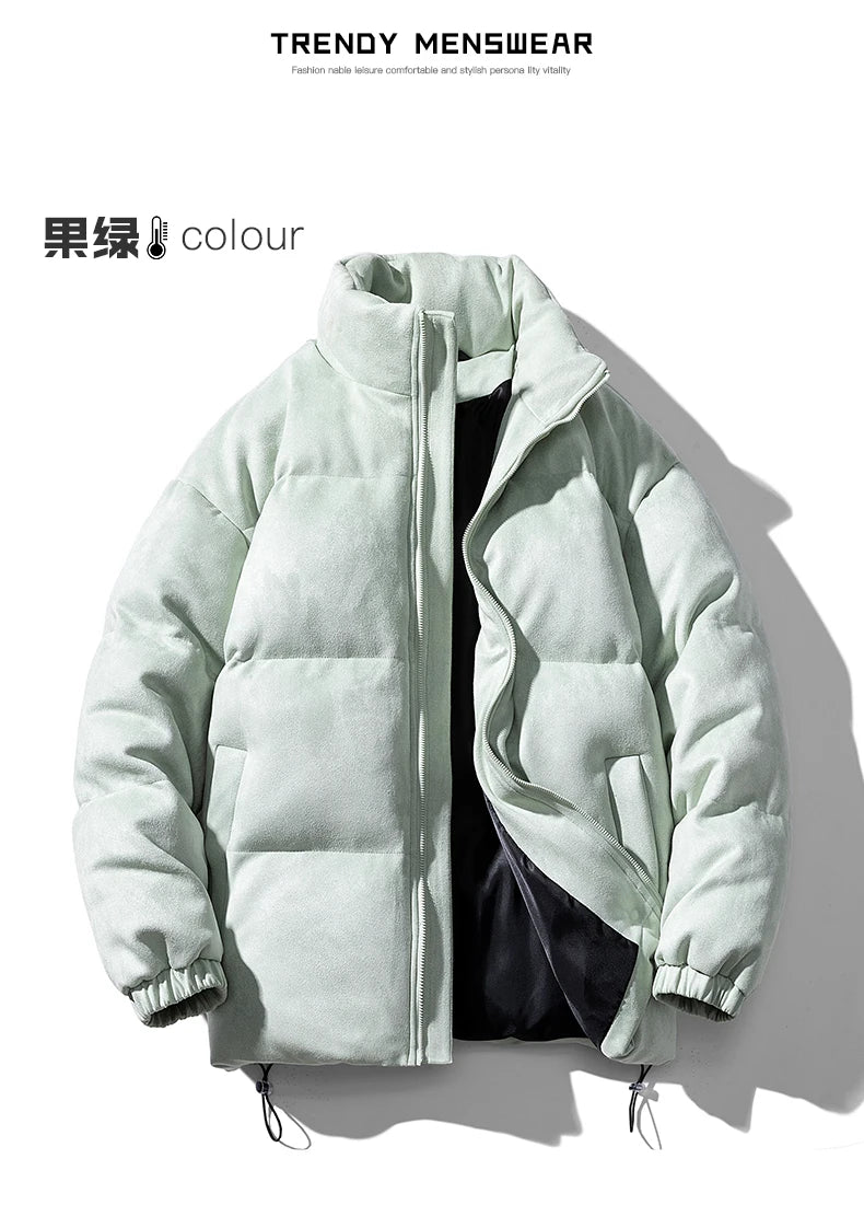 Streetwear Men's Winter Harajuku Fashion Jacket Parkas Bubble Jacket Oversize Warm Solid Coat Faux Suede Puffer Jacket