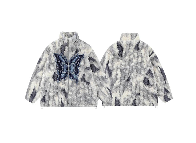 mens hip hop fleece jackets coats patchwork butterfly stand collar jacket parka zipper warm hairy coat outerwear hipster nan  - variant style 606991 for streetwear fashion