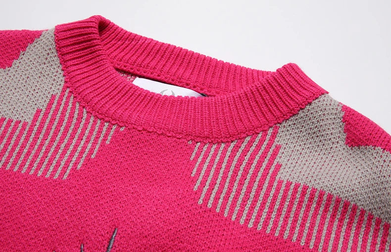 stars knitted sweater unisex harajuku letter embroidery sweater casual pink color pullover streetwear sweaters jumpers knitwear oversized graphic print design, urban wear with bold artwork, Y2K vintage urban hoodie