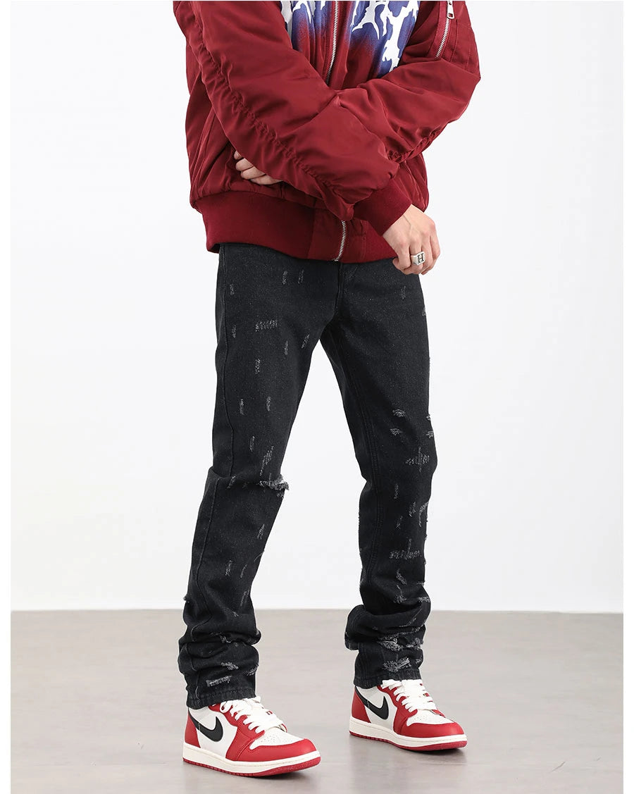 harajuku scratched ripped holes denim jeans mens zipper jeans hip hop fashion streetwear new casual straight joggers jean pants unique joggers style 2650