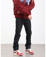 harajuku scratched ripped holes denim jeans mens zipper jeans hip hop fashion streetwear new casual straight joggers jean pants unique joggers style 2650