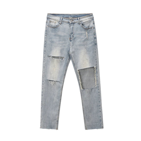 destroied big holes ripped denim jeans mens distressed biker jeans fashion high street slim straight pants streetwear joggers unique joggers style 1359