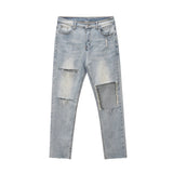 destroied big holes ripped denim jeans mens distressed biker jeans fashion high street slim straight pants streetwear joggers unique joggers style 1359