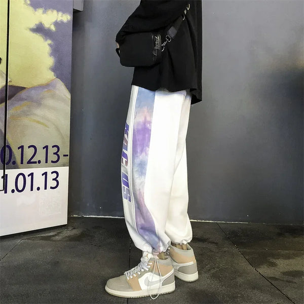 2025 new mens stripe tie dyesweatpants male casual jogger trousers hip hop korean streetwear drawstring pantalones hombre streetwear sweatpants