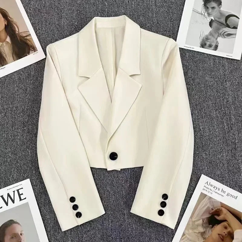 Black Short Blazer For Women Trendy 2024 Versatile Notch Collar Short