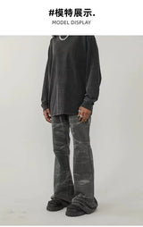 american tie dyed washed flared jeans european and american streetwear ripple design mens trendy distressed flare denim pants unique jeans style 474