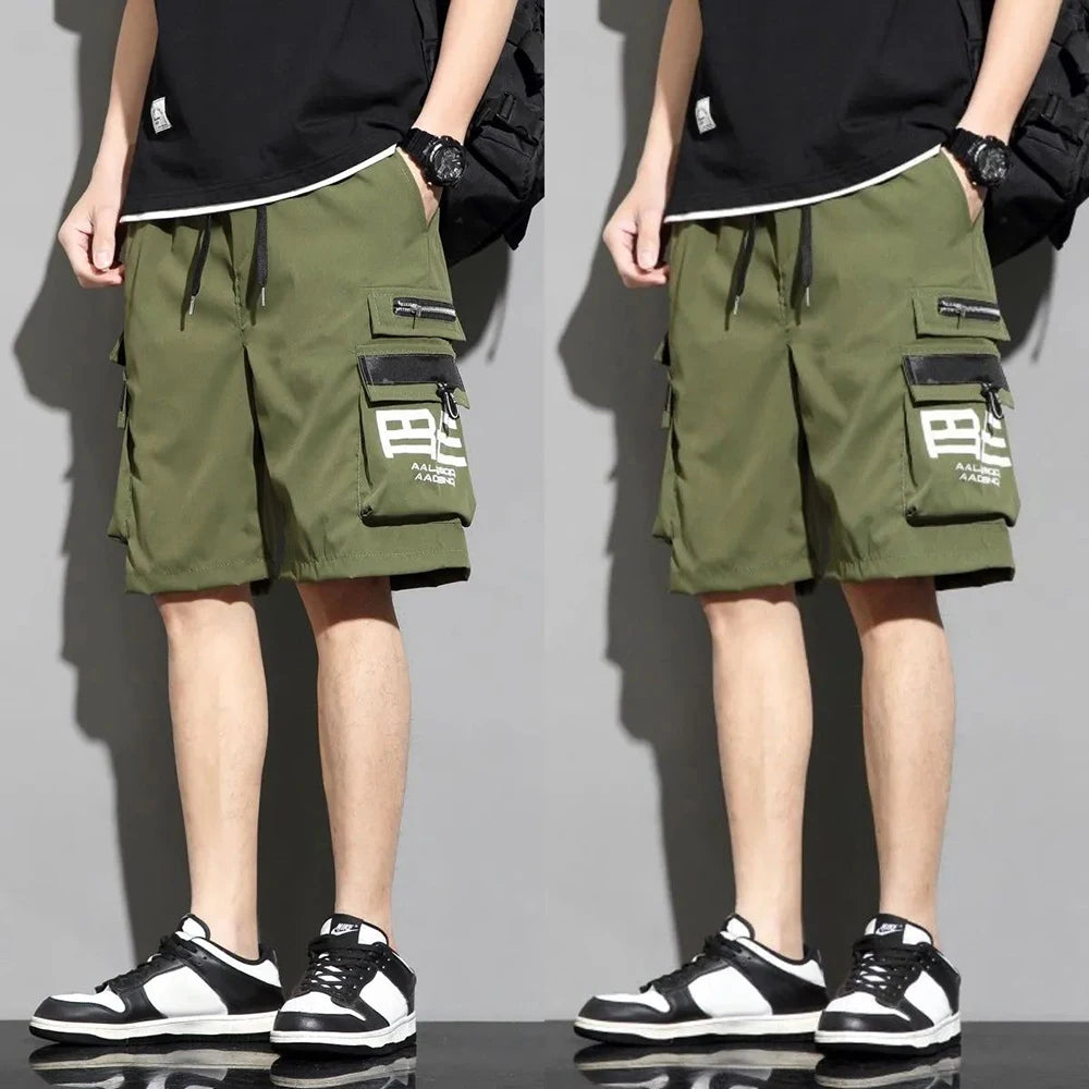 2024 summer fashion high street thin overalls mens shorts casual loose large size quarter pants high quality wide leg pants techwear shorts
