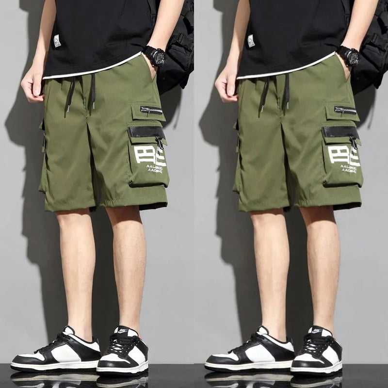 2024 summer fashion high street thin overalls mens shorts casual loose large size quarter pants high quality wide leg pants techwear shorts