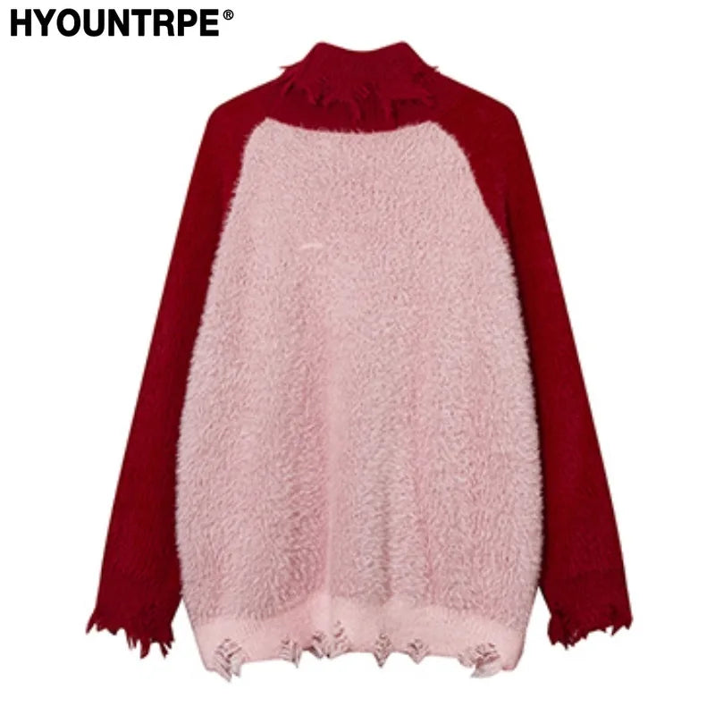 destroy ripped neck knitted sweater unisex butterfly pattern pullover long sleeve autumn winter warm sweaters streetwear jumpers - graphic printed hoodie for men and women, Y2K grunge street style, 2025 streetwear drop