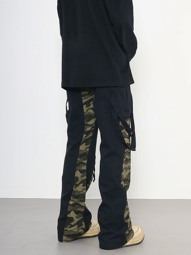 men patchwork camouflage cargo pants streetwear side pockets harajuku joggers unisex hip hop baggy loose straight flare trousers casual joggers