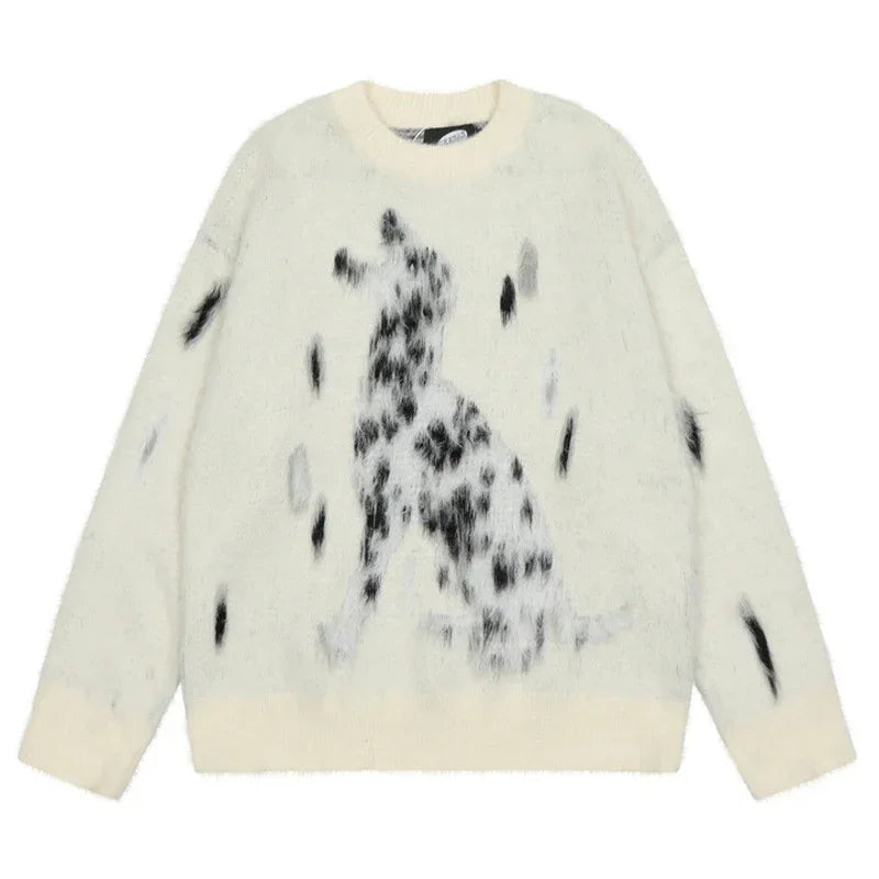 oversized knit pullover, fall/winter fashion, soft knit pullover with flame design, y2k fashion statement