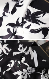 New 2021 luxury Men Classic Hibiscus Flowers Fashion 50% Silk Casual Shirts Shirt high quality Pocket Short sleeves #A48