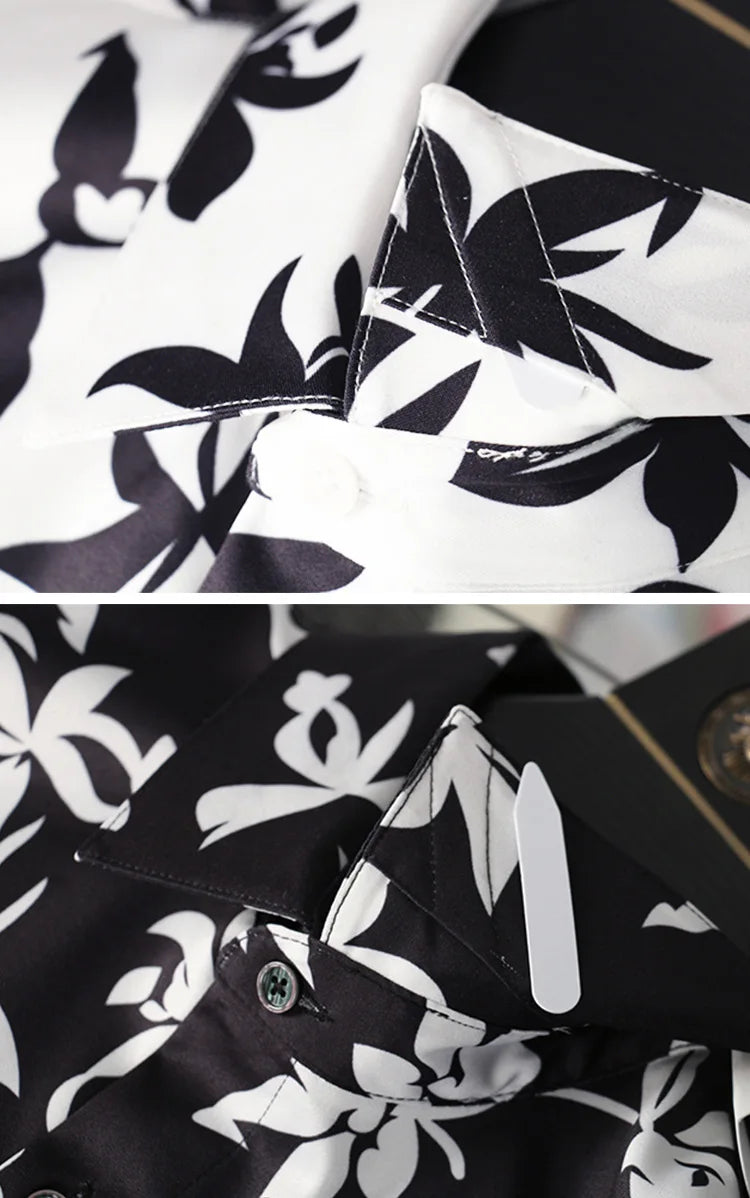 New 2021 luxury Men Classic Hibiscus Flowers Fashion 50% Silk Casual Shirts Shirt high quality Pocket Short sleeves #A48