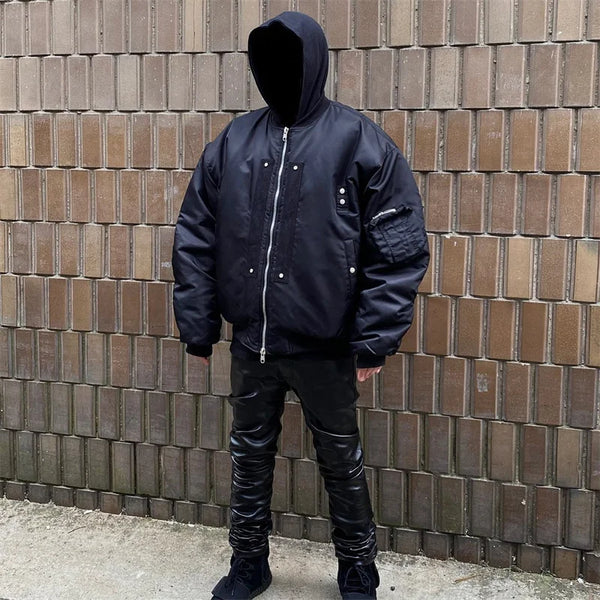 Undermycar 2023 New High Street Fashion Brand Quality Multi Pocket Flight Jacket Cotton Coat Black black streetwear jacket fa - variant style 38ca58 for streetwear fashion