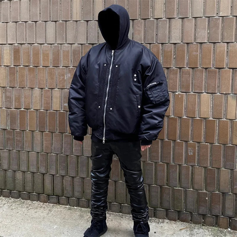 Undermycar 2023 New High Street Fashion Brand Quality Multi Pocket Flight Jacket Cotton Coat Black black streetwear jacket fa - variant style 38ca58 for streetwear fashion