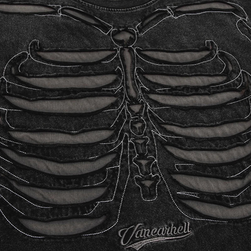 Skatercore Top – Fashion Skull Skeleton Holes Harajuku O Neck T Shirt – Urban Streetwear for Men & Women