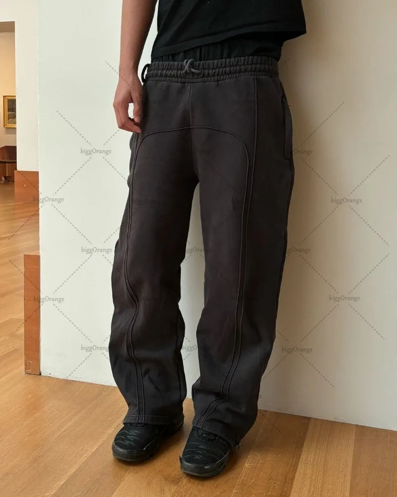hip hop trendy brand streetwear high street retro striped baggy sweatpants men y2k harajuku drawstring wide leg casual trousers casual joggers