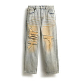 men patch hole distressed plus size denim pant ripped jeans streetwear fashion hip hop vibe loose casual baggy jeans trousers 40 unique jeans style 3187