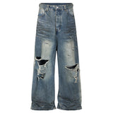mens baggy jeans blue distressed ripped loose denim pants streetwear oversized hip hop jeans trousers unique jeans style 611