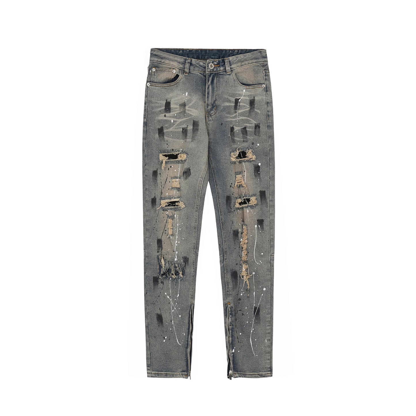 bottom zipper destroyed jeans skinny jeans ripped slim men biker jeans fashion graffiti printed streetwear hip hop pants joggers unique joggers style 657
