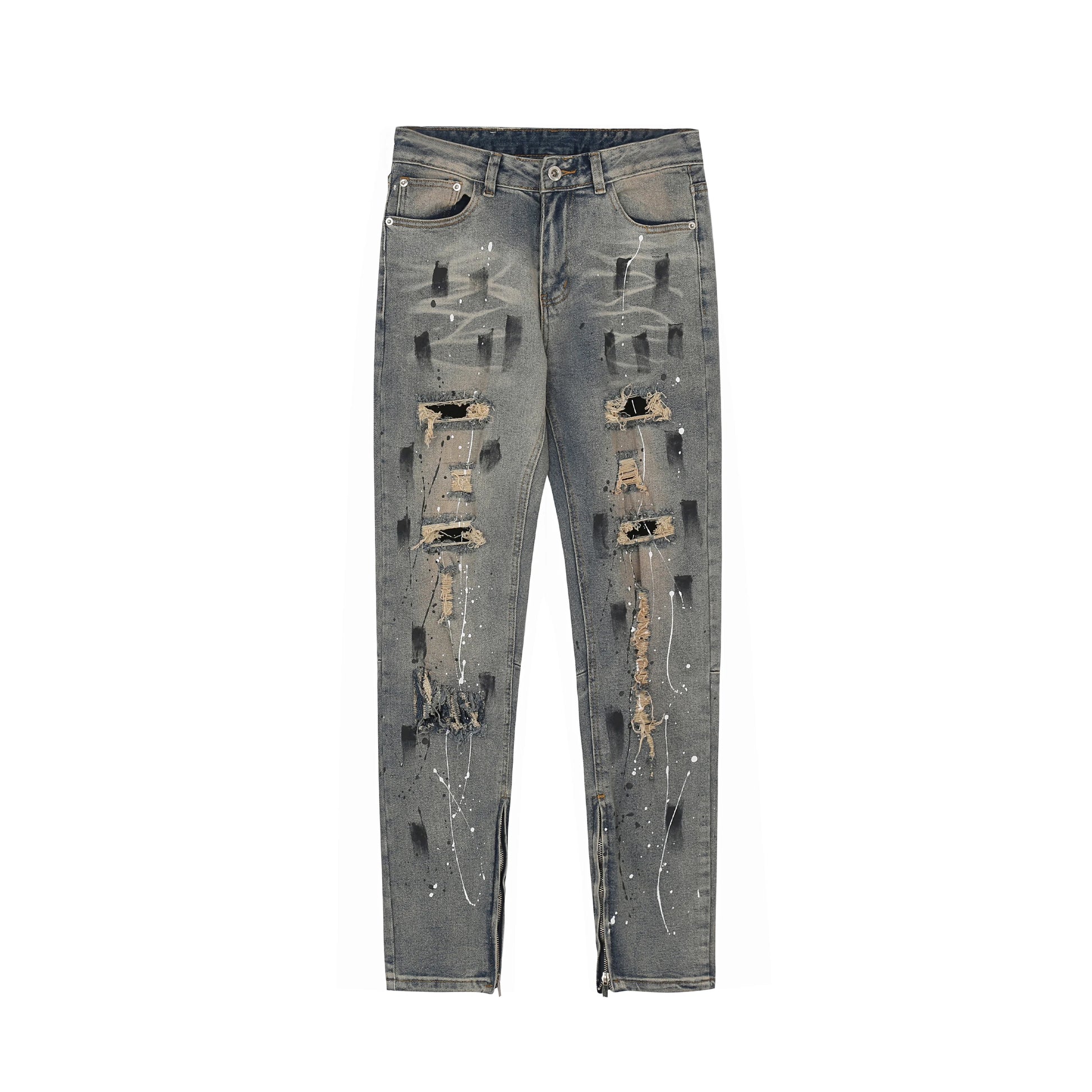 bottom zipper destroyed jeans skinny jeans ripped slim men biker jeans fashion graffiti printed streetwear hip hop pants joggers unique joggers style 657
