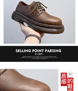 High Street Vintage Brown Big Toe Leather Shoes Men Women Streetwear Fashion Hip Hop Casual Increase Derby Shoes