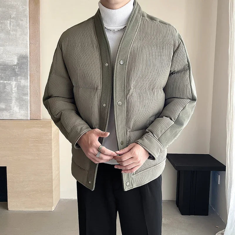 Men's Winter Collarless Woolen Splice Cotton-padded Jacket Men Business Casual Fashion Loose Warm Parkas Coat Thicken Jacket