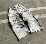 y2k american hip hop rock fashion letter striped nine point pants street fashion brand harajuku retro oversized couple trousers unique default style 3420