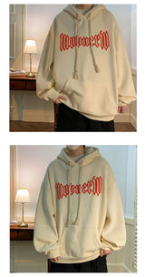 Autumn Vintage Gothic Letter Foam Printed Hooded Sweatshirts Hombre