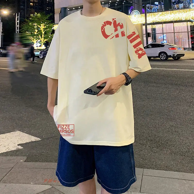 Glitchcore Anime panel – Korean Trendy Letter Printed Short Sleeved T Shirt For Men I
