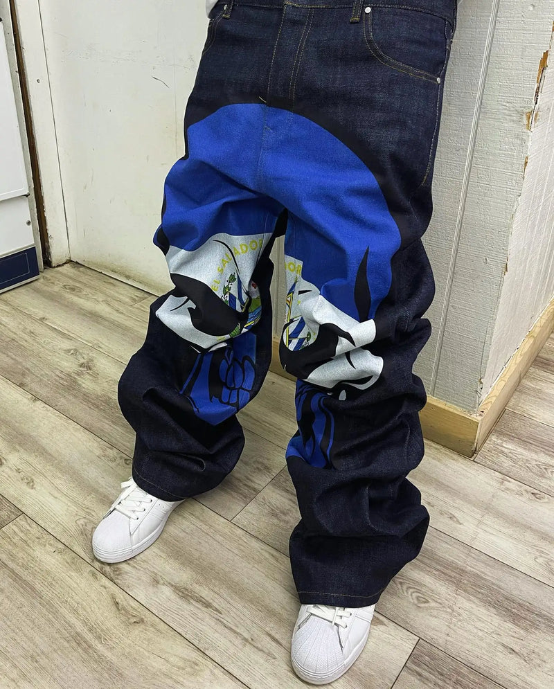 harajuku retro jeans religion watermark loose slouchy jeans men women y2k gothic skateboard pants streetwear hip hop jeans unique jeans style 3113
