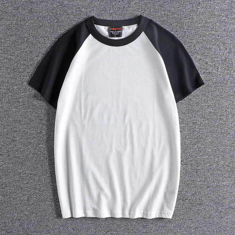 Glitchcore Anime panel – Summer Short Sleeved Mens New Retro Stitching Contrast Color