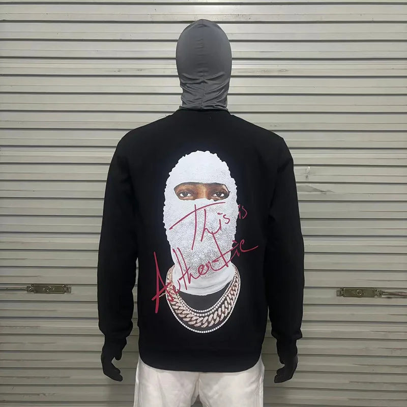 Black Rice White Ih Nom Uh Nit Hoodies Gold Necklace Masked Men Printi