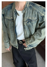 Mens Denim Jackets American Style High Street Zippers Coat Vintage Was