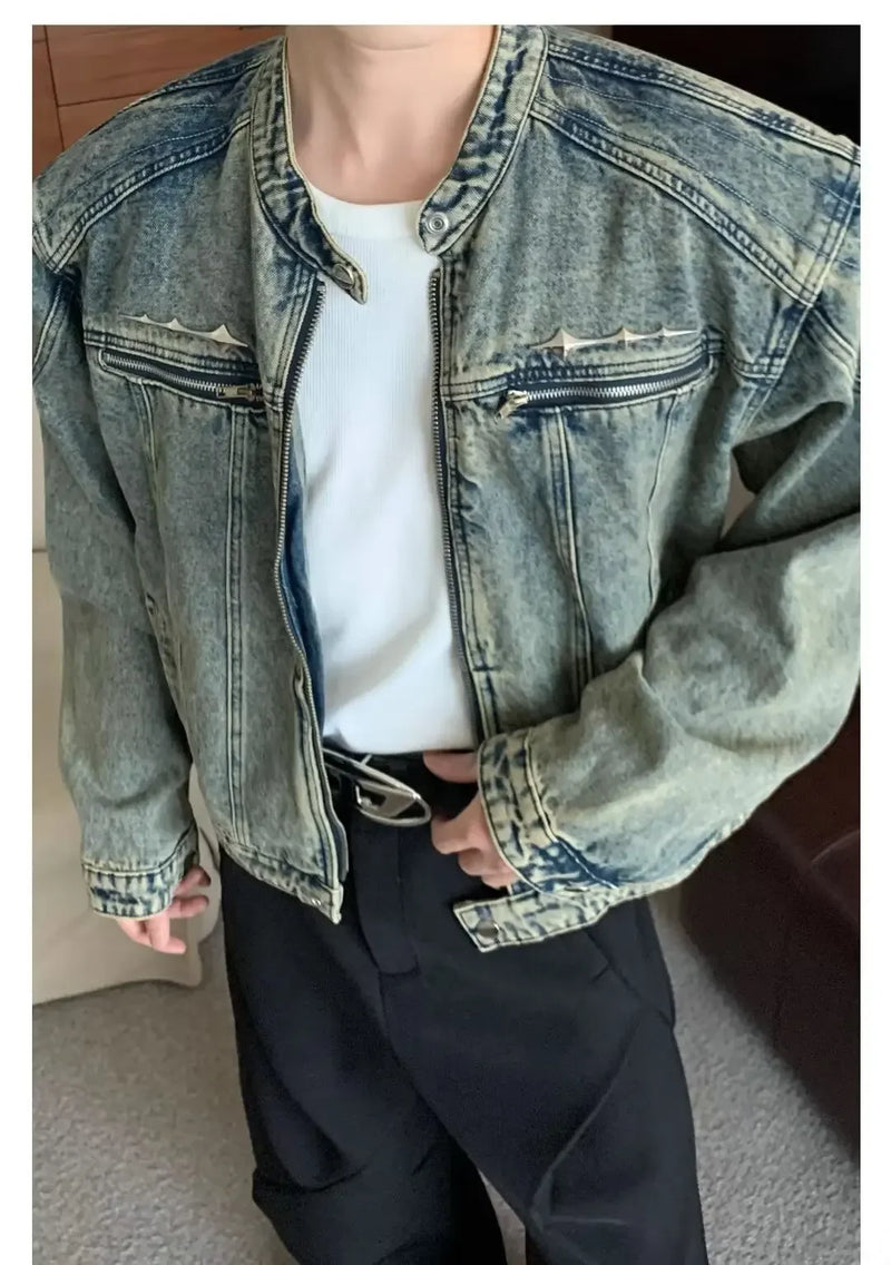 Mens Denim Jackets American Style High Street Zippers Coat Vintage Was