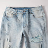 american style high street light blue ripped jeans mens pic slim fit stretch ripped skinny pants unique jeans style 1984