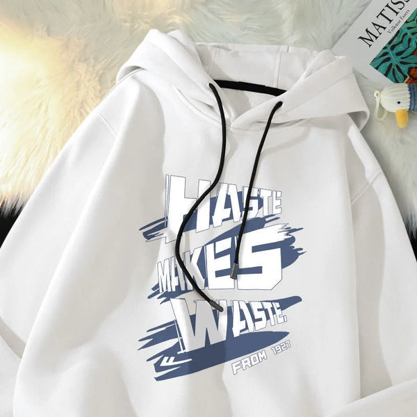 Haste Makes Waste Printed Hoody Man Personality Hip Hop Casual Pullover