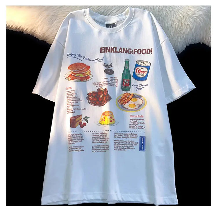 Sadcore Aesthetic print tee – American Retro Cake Food Anime T Shirts Vintage Cartoon Shor