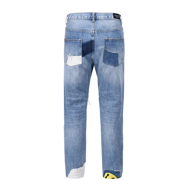 high street floral embroidery patchwork ripped blue jeans pants for male retro straight casual denim trousers oversized jean 1 unique jeans style 1386
