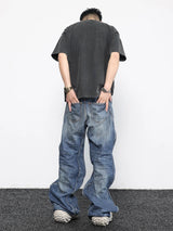men high street twisted wave pants casual harajuku retro washed zipper straight trouser hip hop fashion streetwear baggy joggers casual joggers