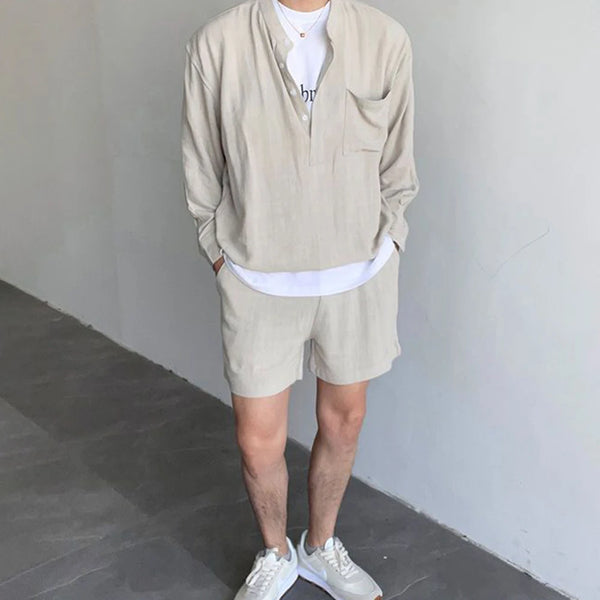 korean fashion summer clothes men 2 piece set solid hip hop v neck tops shorts streetwear short pants outfits casual outer sets casual urban shorts