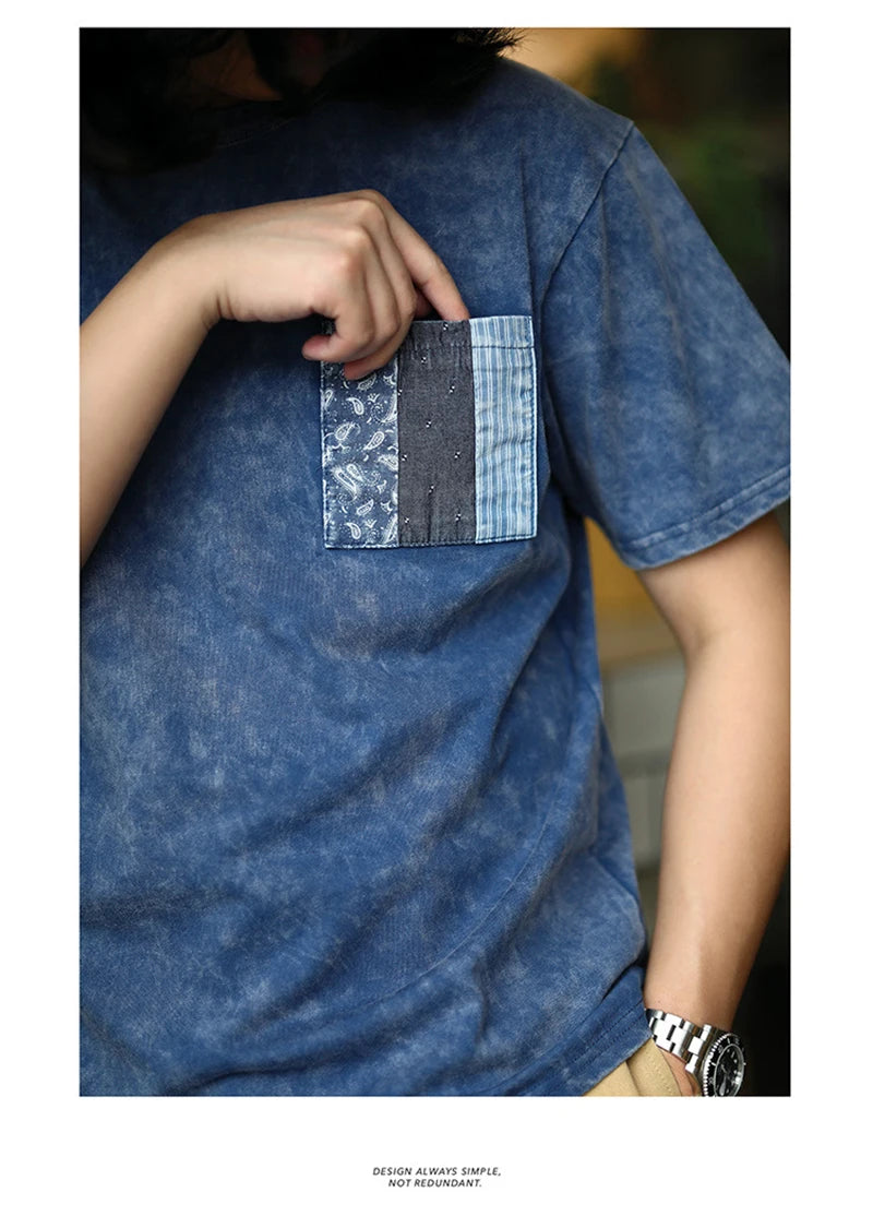 Anime Oversized shirt – Ancient Cloth Splicing Indigo Top Snowflake Heavy Industry W