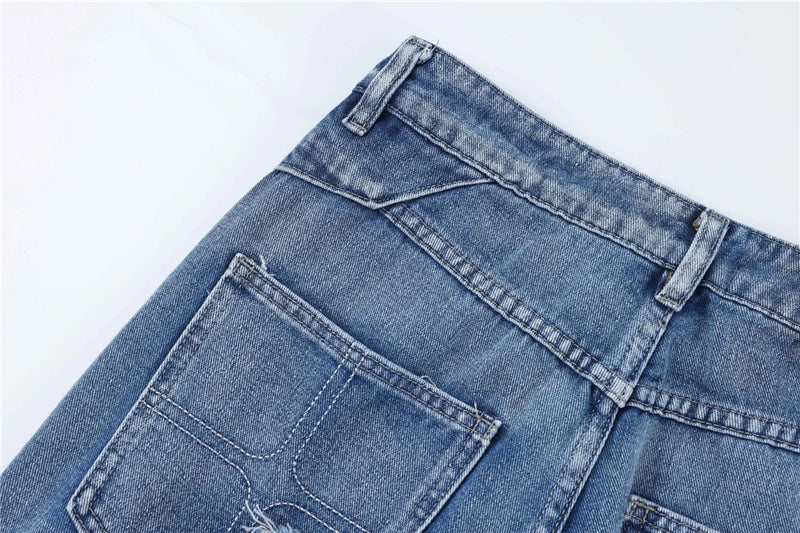 2024 ripped jeans high street straight trousers destroyed hole baggy denim pants vintage retro hip hop unique jeans style 413