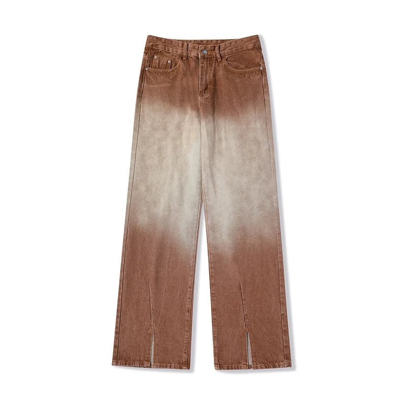 rainbowtouches mens washed jeans vintage high street gradient fashion trends zipper jeans loose straight long pant casual pants vintage washed jeans