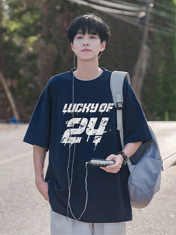 Y2k Vintage anime – Lucky Of 24 Printed Y2K Tshirts Men Fashion Cotton Short Sle