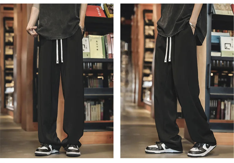 autumn mens sweatpants korean fashion sportswear drawstring wide leg straight track pants casual y2k streetwear baggy trousers unique joggers style 3301