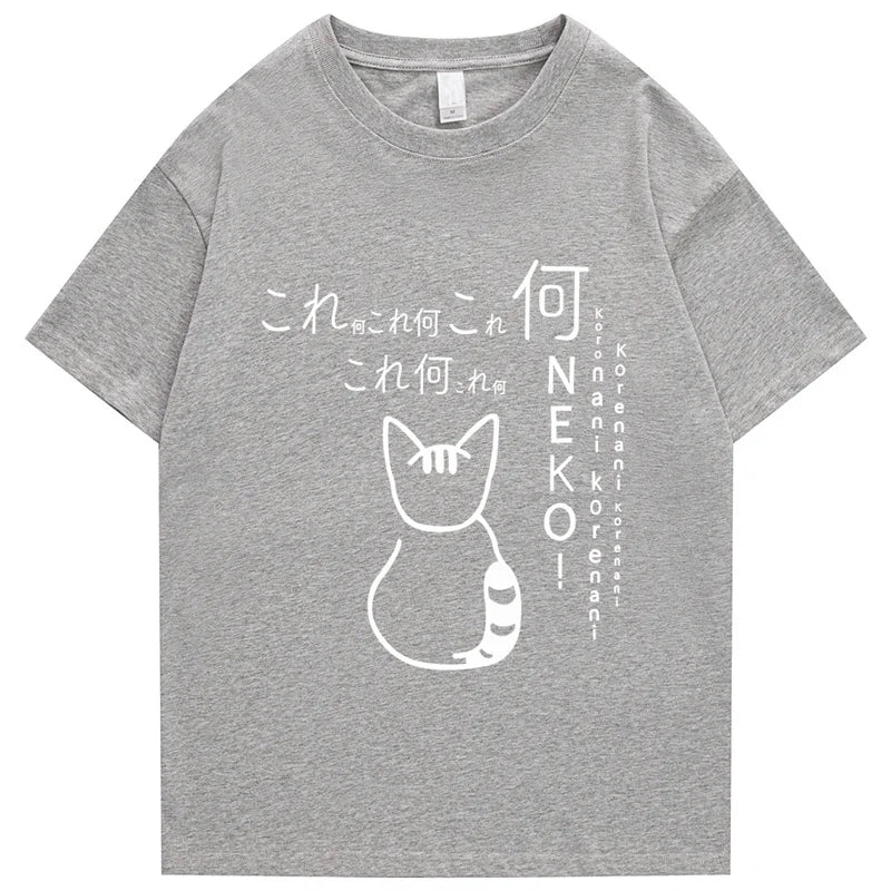 Anime Tokyo Men Tshirts Japanese Oversized Cute Cat Cartoon Print Male Casual Short Sleeve Tops Loose Summer Harajuku Tee Shirt