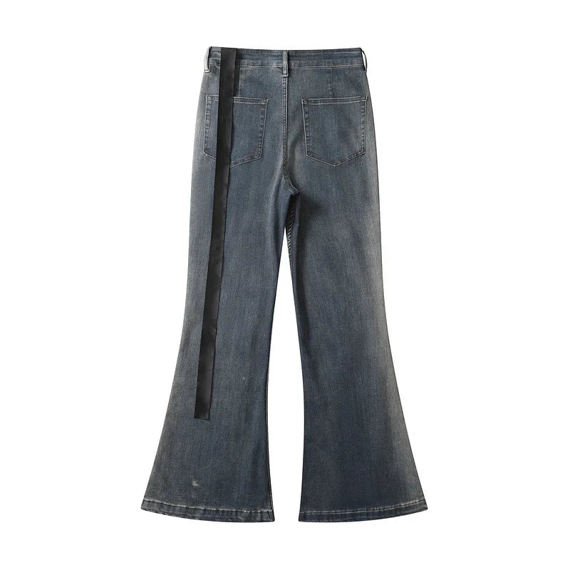 y2k washed gradient jeans pants blue stretch floor mop pants distressed casual micro speaker baggy mens and womens flare jean unique jeans style 108