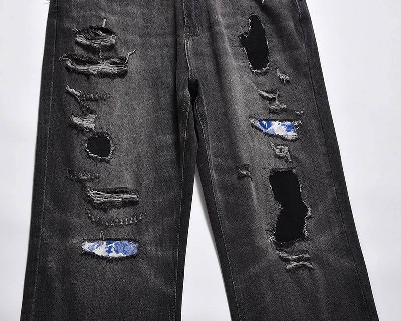 frayed hole washed pantalones hombre baggy jeans mens straight hip hop casual ropa y2k denim pants oversized cargo trousers unique cargo style 1304